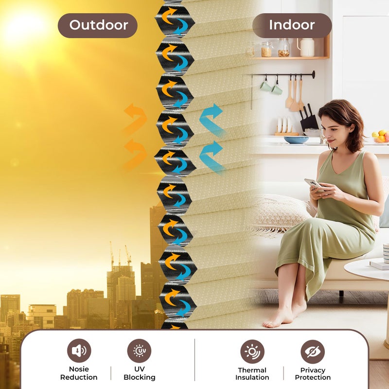 Allesin Cellular Shades Cordless Blackout Honeycomb Blinds for Indoor Windows, Thermal Insulated Window Shades Noise Reduction, Easy to Install, Perfect for Bedroom/Living Room, Beige 27" W x 64" H - Image 4
